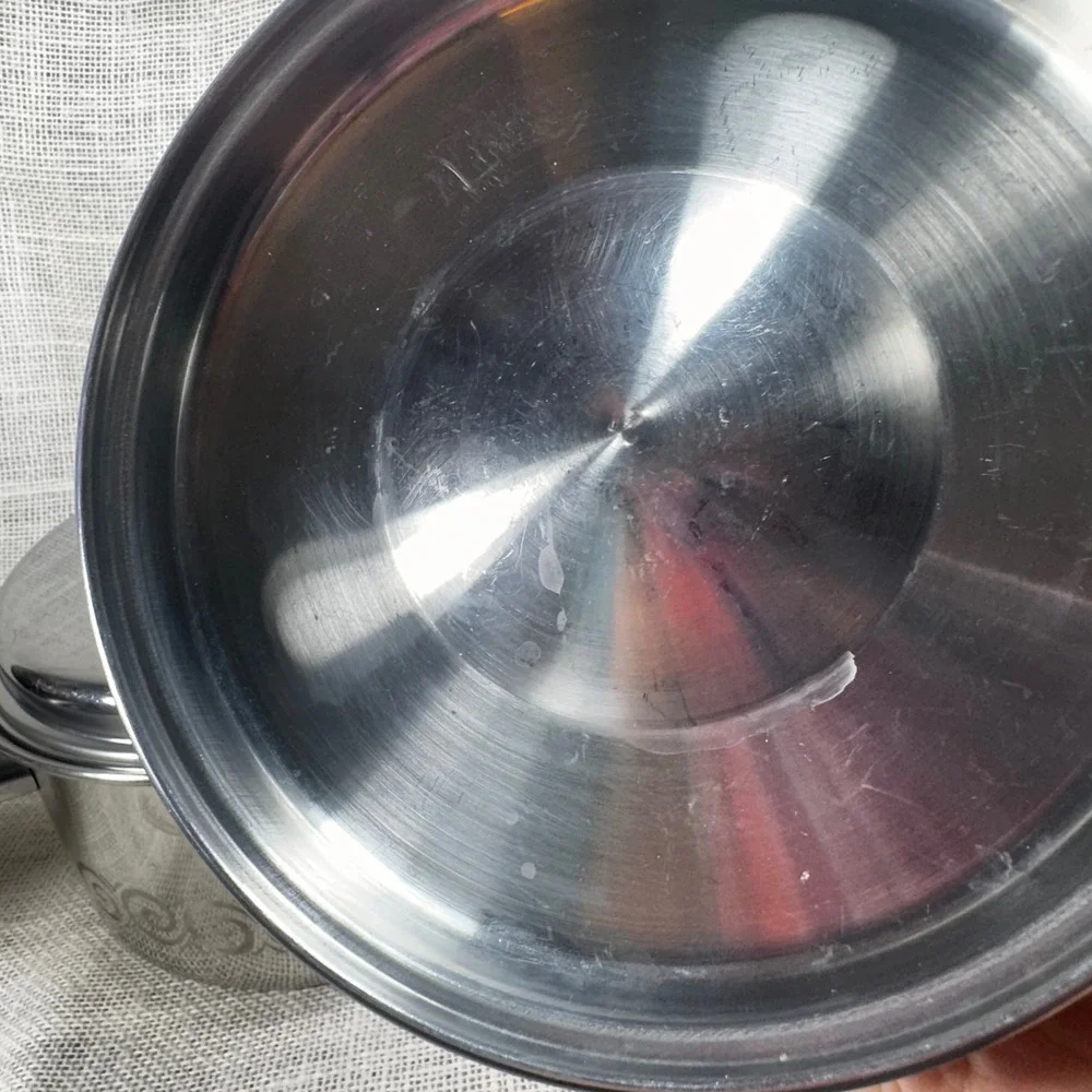 Vintage EKCO 2 Qt Stainless Steel‎ Saucepan Black Scroll MCM Retro w 2 Lids